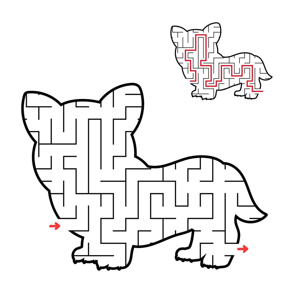 Abstract maze. Game for kids. Puzzle for children. Labyrinth conundrum. Find the right path. Education worksheet. With answer. vector