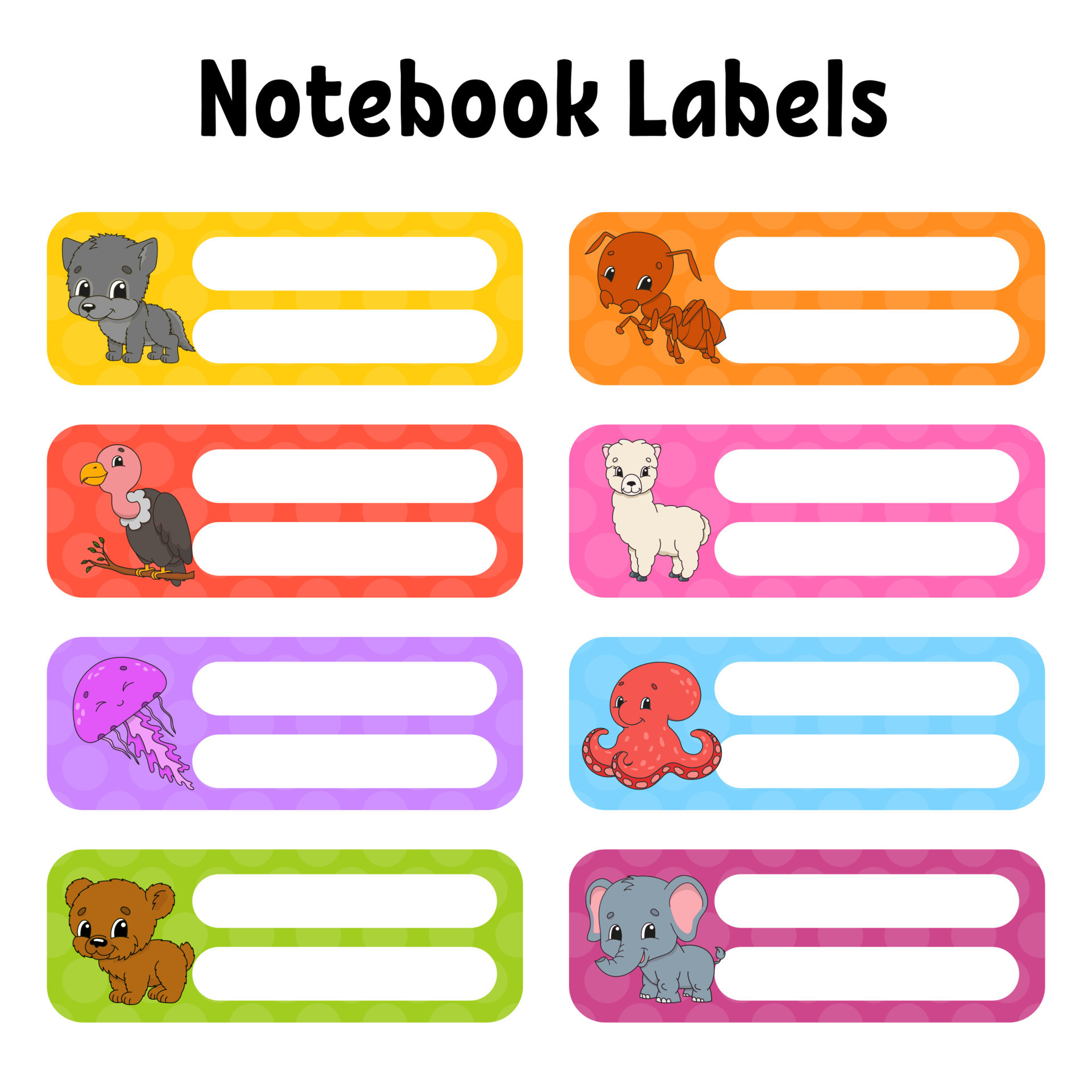 Name and address tag. For kids supplies and child clothes. Bright