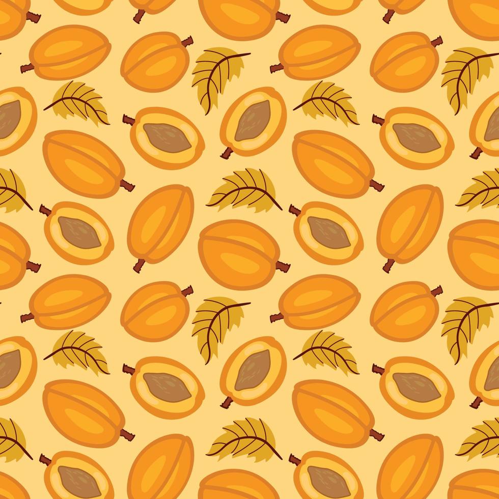 Apricot seamless pattern. fruit and sliced pieces. Summer tropical endless background. vector
