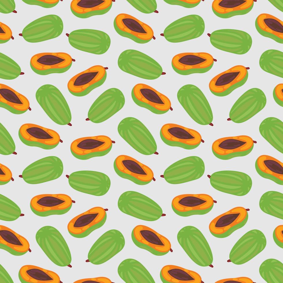 Papaya fruit pattern. Seamless summer tropical background. Vector illustration. Seamless pattern texture design.
