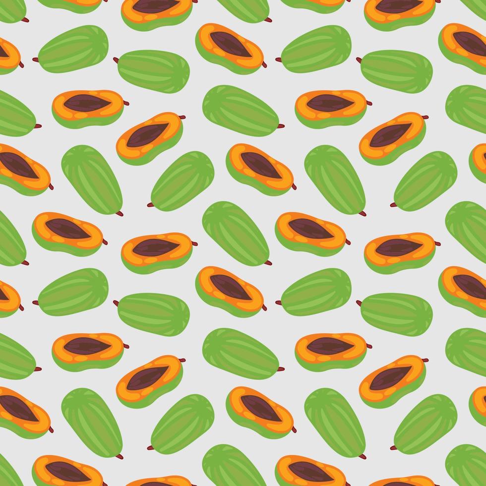 Papaya fruit pattern. Seamless summer tropical background. Vector illustration. Seamless pattern texture design.