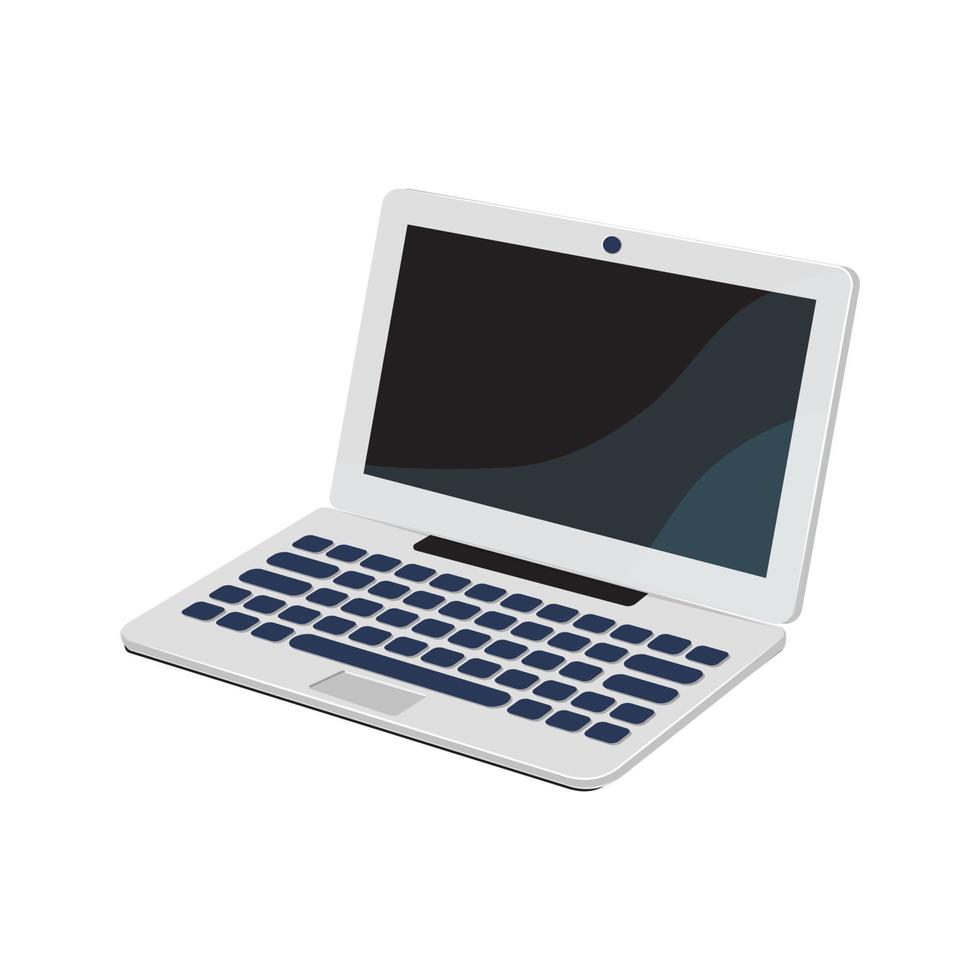 Isometric light grey laptop flat vector illustration isolated on white. Wireless computer with blank screen, software, programming, web development concept.