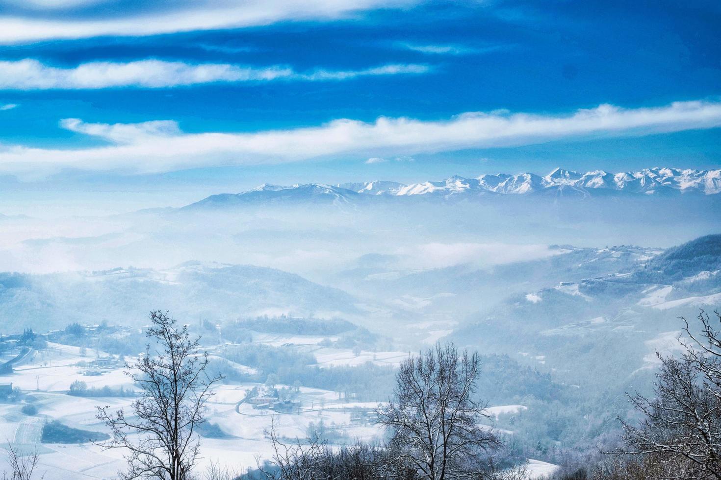 landscapes of the Piedmontese Langhe under the white snow, in the winter of 2022 photo