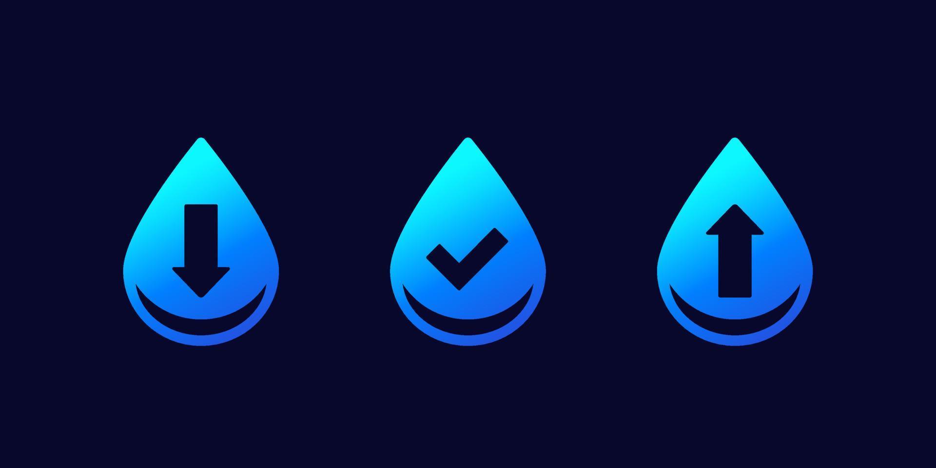 water level icons, low, normal and high vector