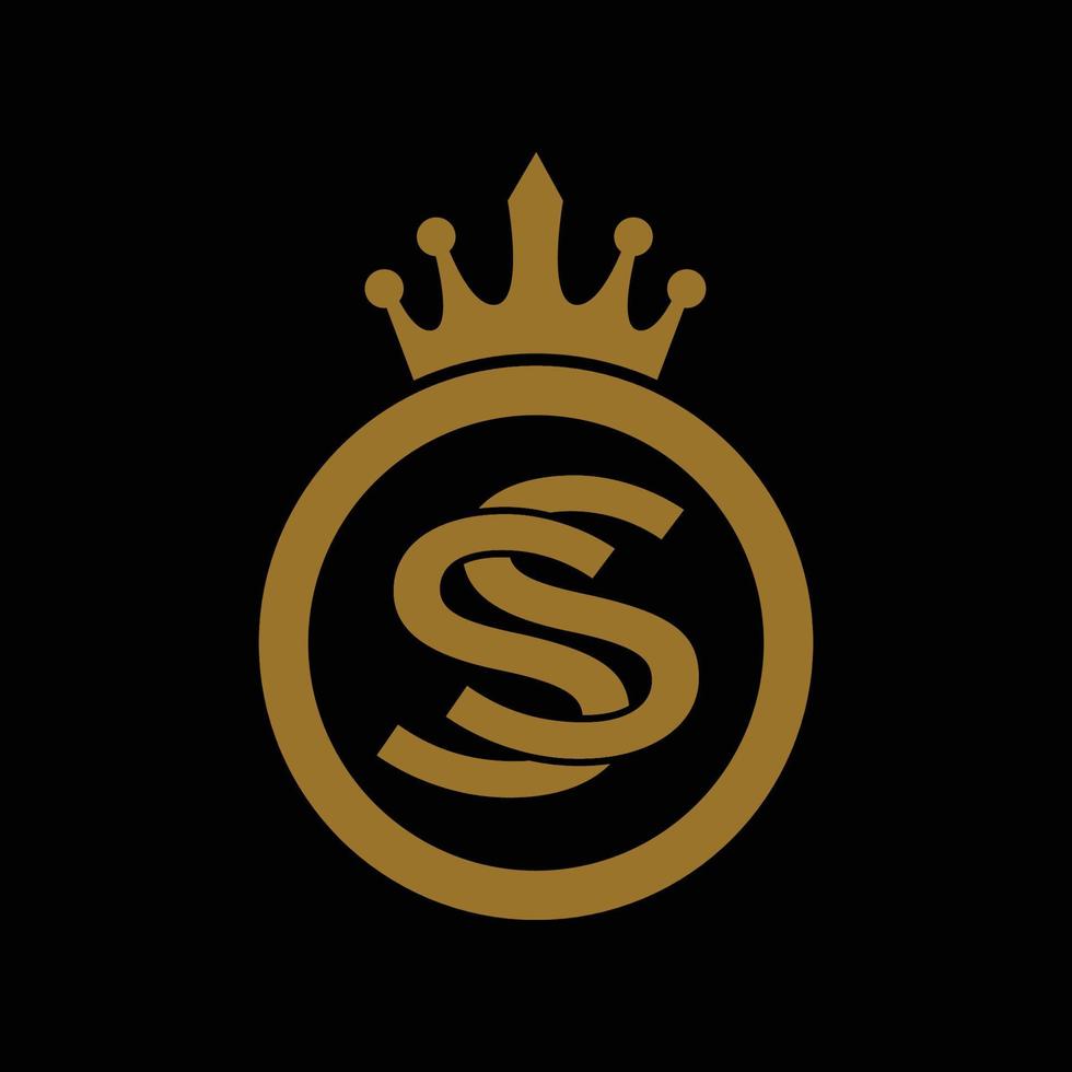 golden initial letter SS with crown logo vector design