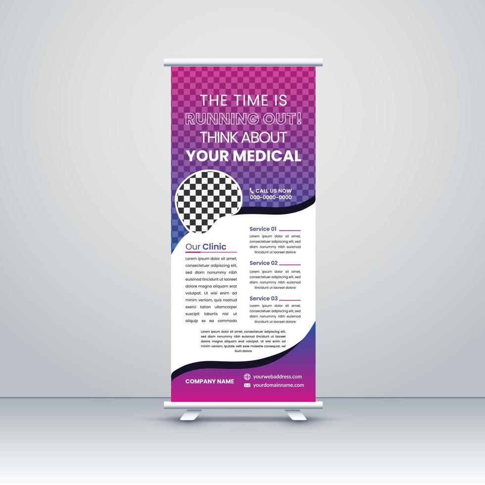 Healthcare and medical roll-up banner design template, Universal stand for the conference, promo banner exhibition, printing, presentation for the seminar. vector