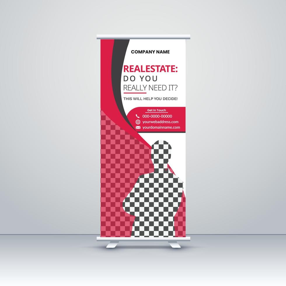 Modern real estate Business Roll-up banner stands for template design. Marketing exhibition for the conference, promo banner exhibition, printing, presentation and display, flag banner for the seminar vector