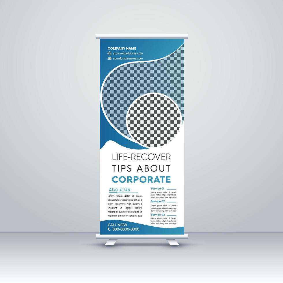 Modern Corporate Business Roll-up banner stand template design. Marketing exhibition for the conference, promo banner exhibition, printing, presentation and display, flag banner, for seminar vector