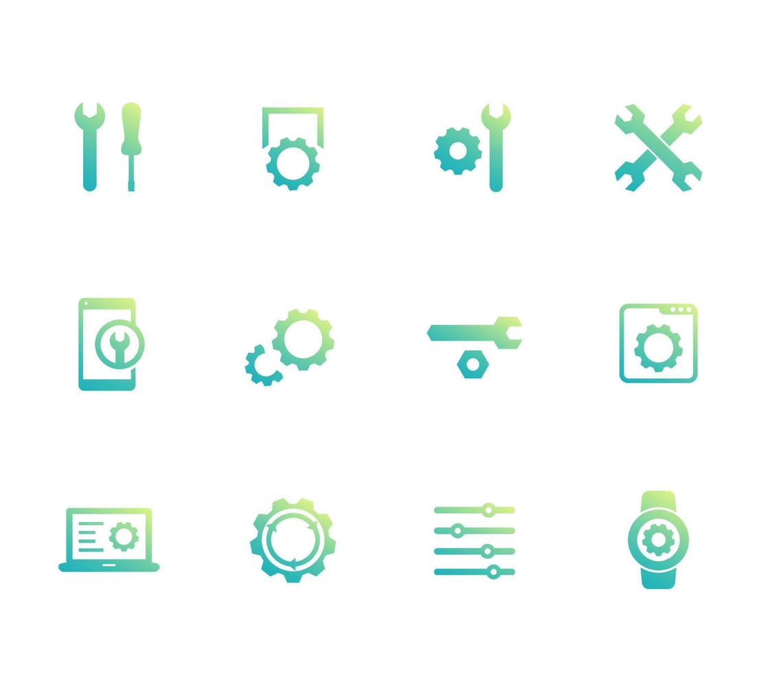 settings, configuration, development, engineering, service icons set vector