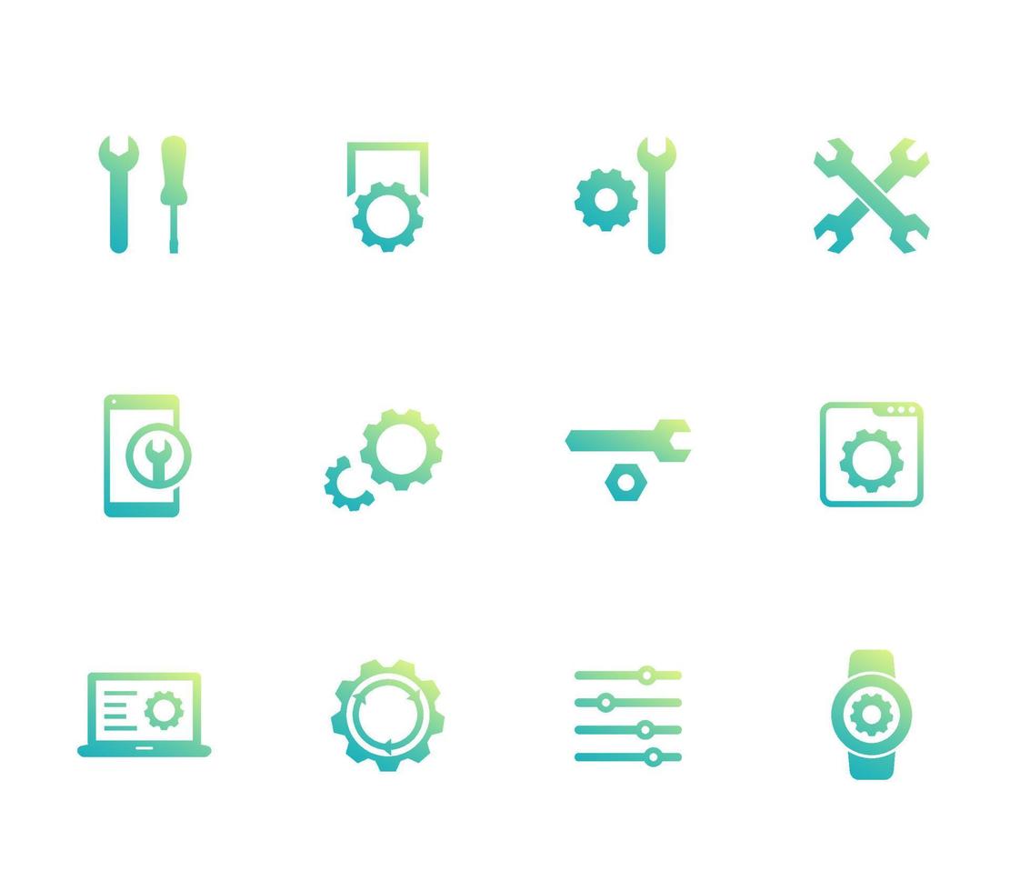 ajustes, configuración, desarrollo, ingeniería, conjunto de iconos de servicio vector