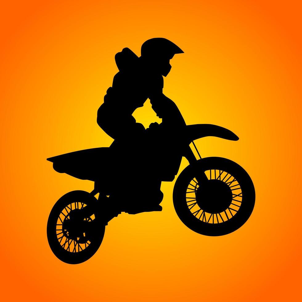 Black silhouettes Motocross rider on a motorcycle. Vector