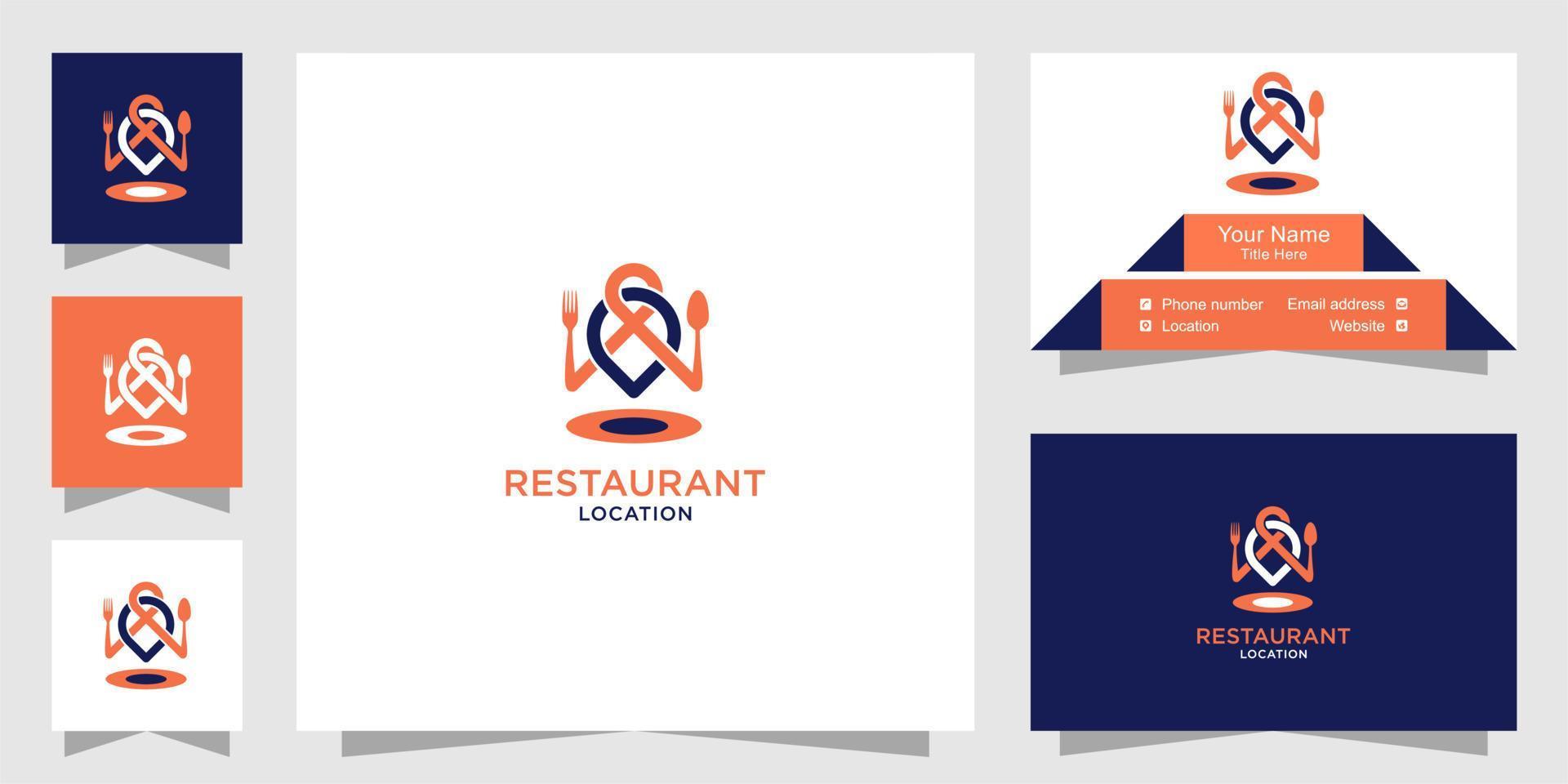 Food restaurant location logo and business card template vector