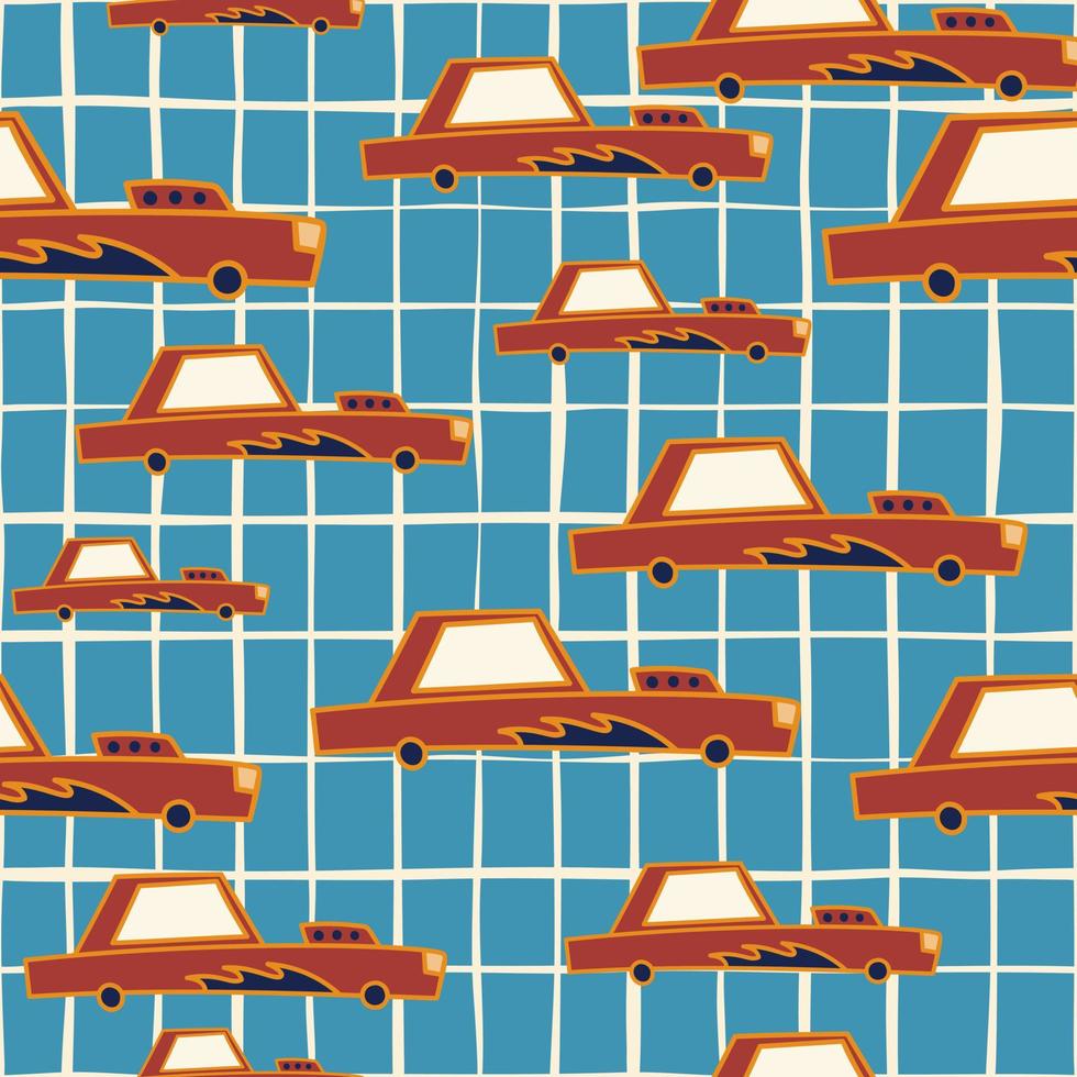 Hand drawn sportcar seamless pattern in doodle style. Transport wallpaper. vector