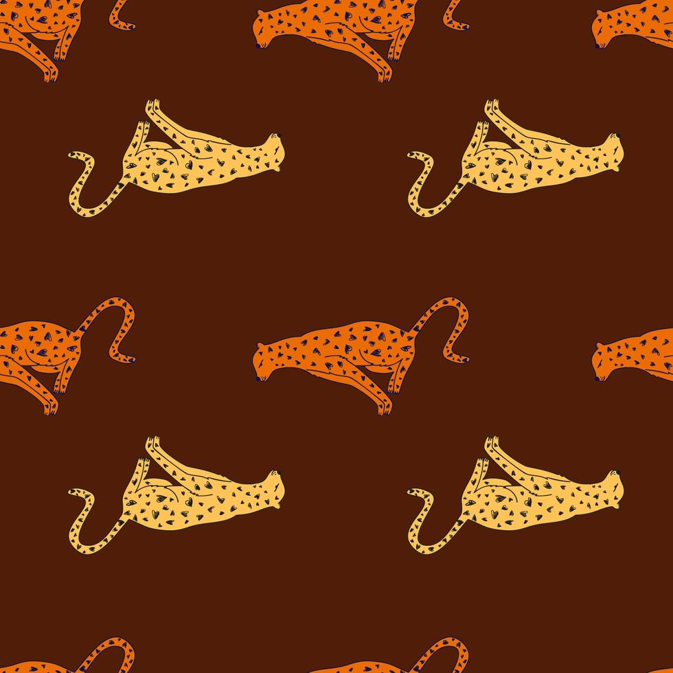 Doodle cheetah seamless pattern. Hand drawn cute leopard endless wallpaper. Wild animals background. vector