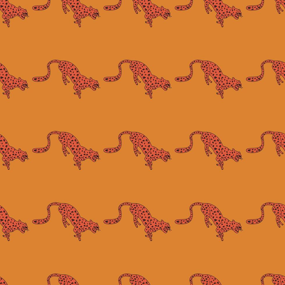 Decorative seamless pattern with doodle cute leopard. Hand drawn cheetah endless wallpaper. vector