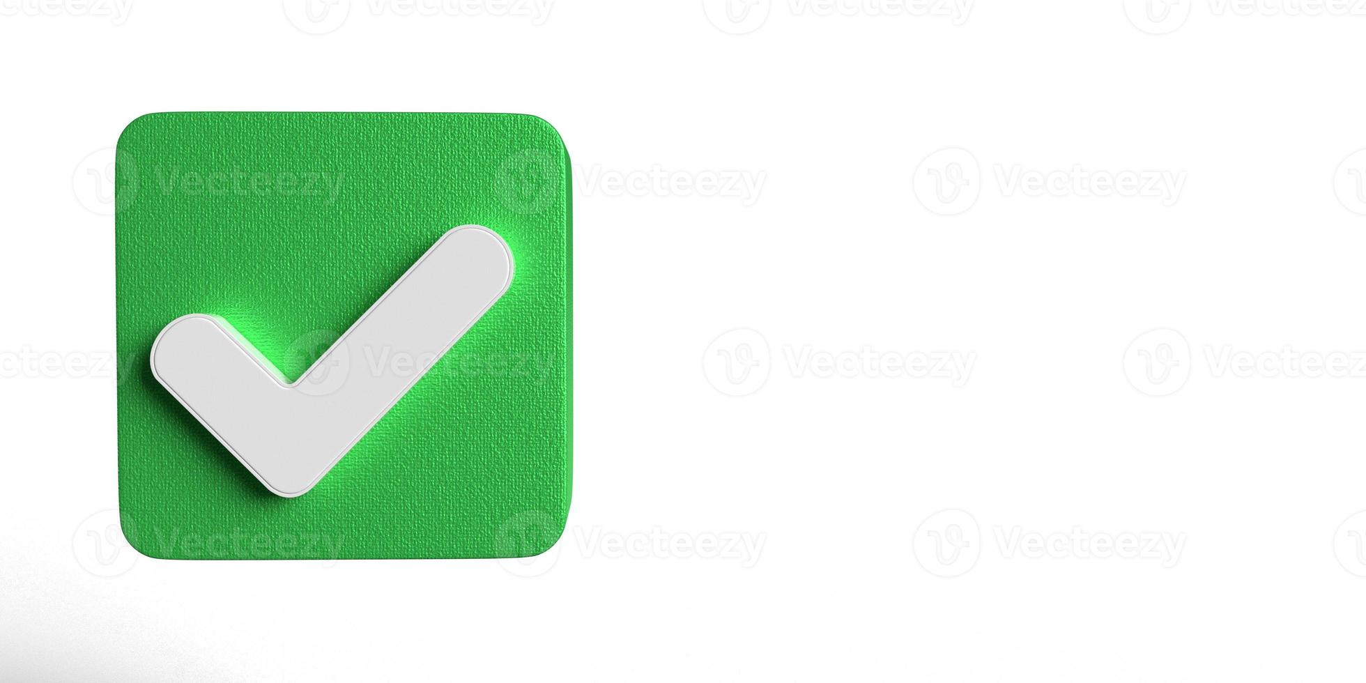Green color logo element check mark box tick poll vote yes ok approve correct choose right confirm answer true good business technology option discision positive confirm success premium.3d render photo
