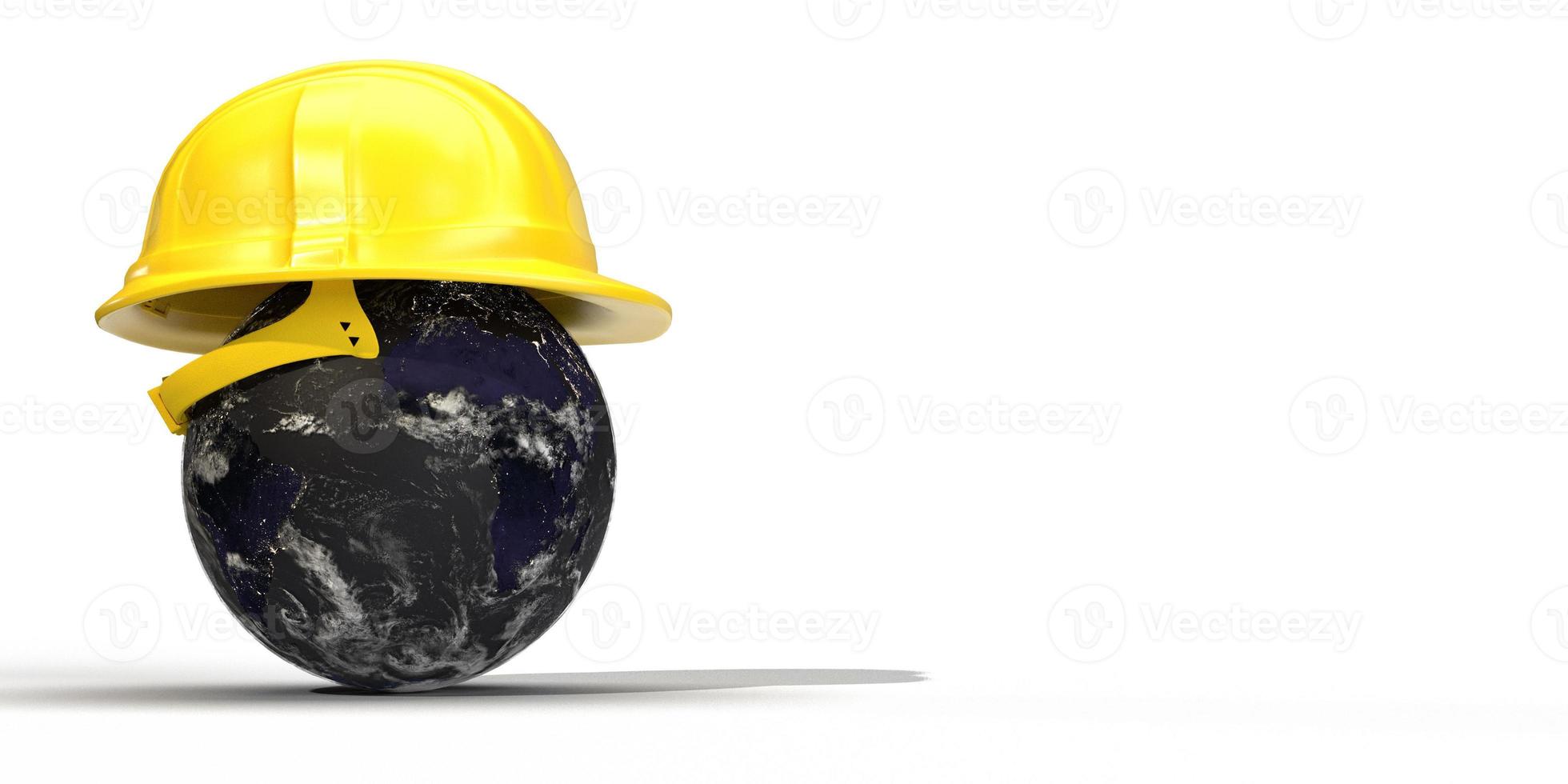 World earth planet wear yellow helmet safety engineer technical white isolate background copy space symbol labor day, memorial day , 4 fourth of july united state of america freedom.3d render photo