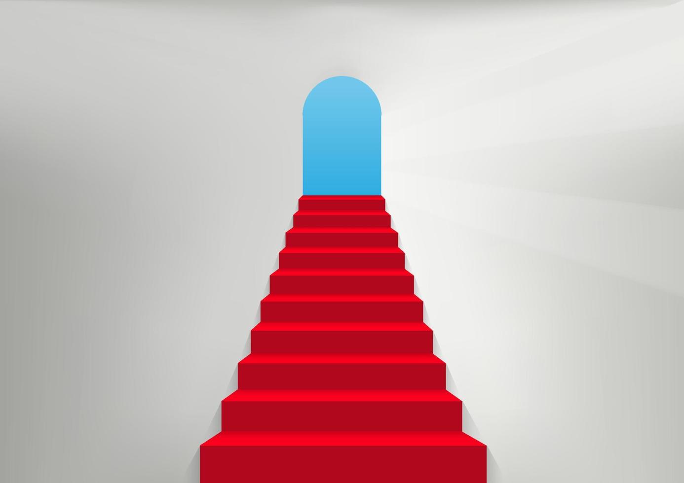 A red staircase with an open door at the top. vector