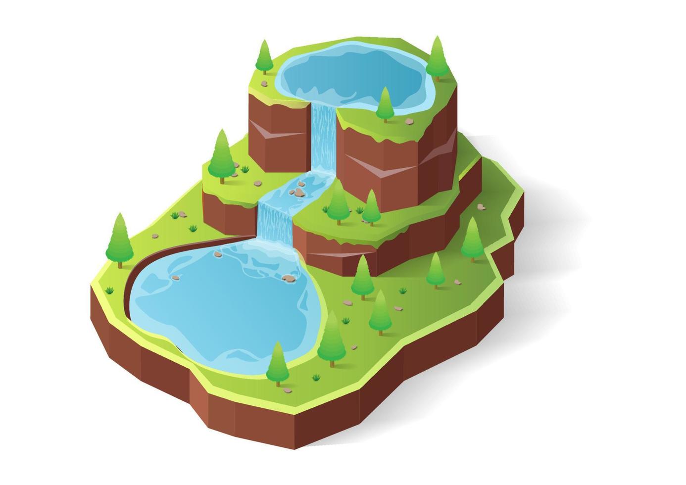 isometric island with waterfall vector