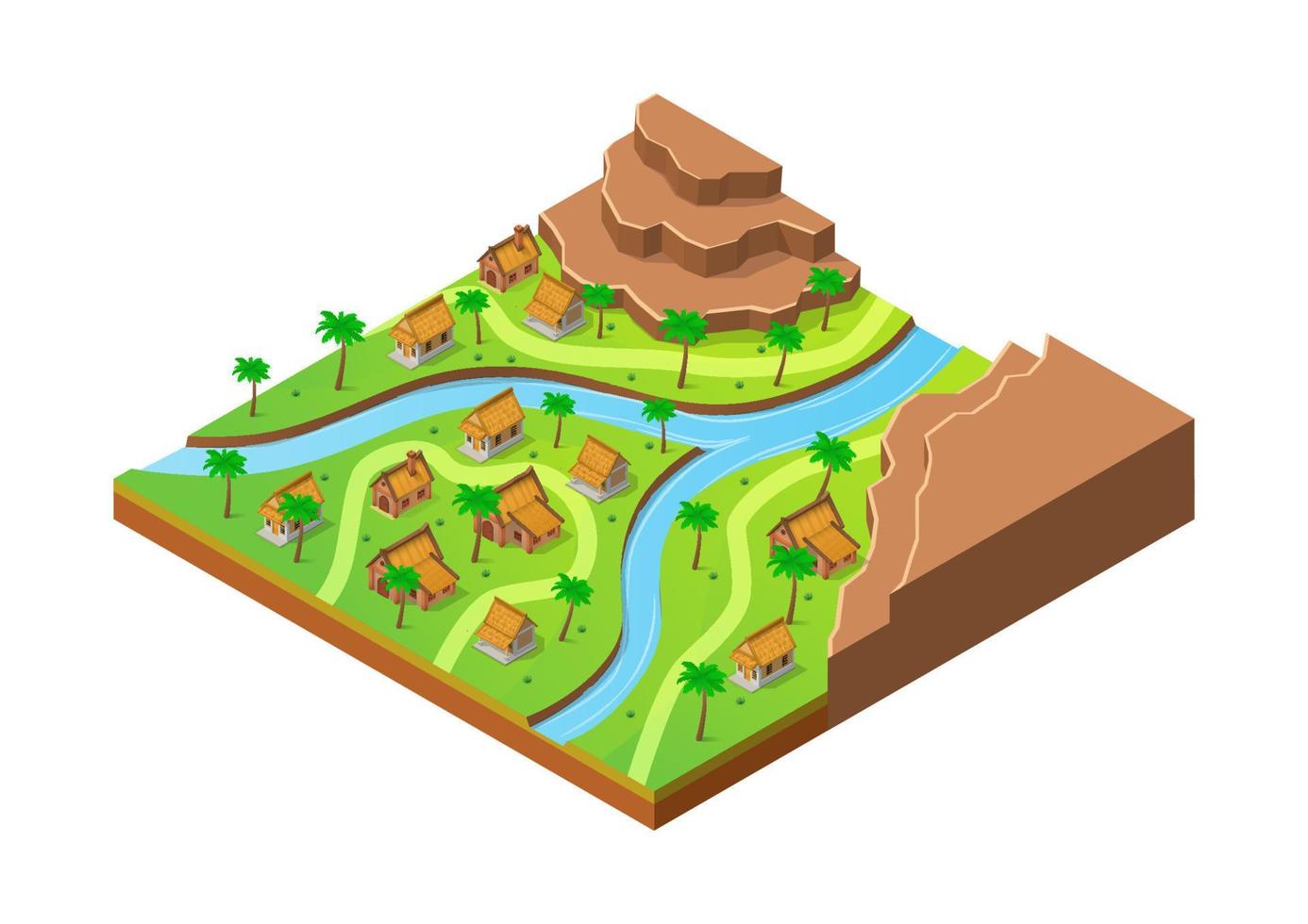 isometric village with traditional house vector