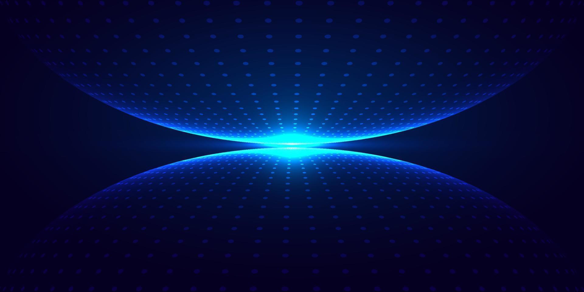 Abstract 3D blue glowing dots particles sphere with lighting on dark blue background technology vector