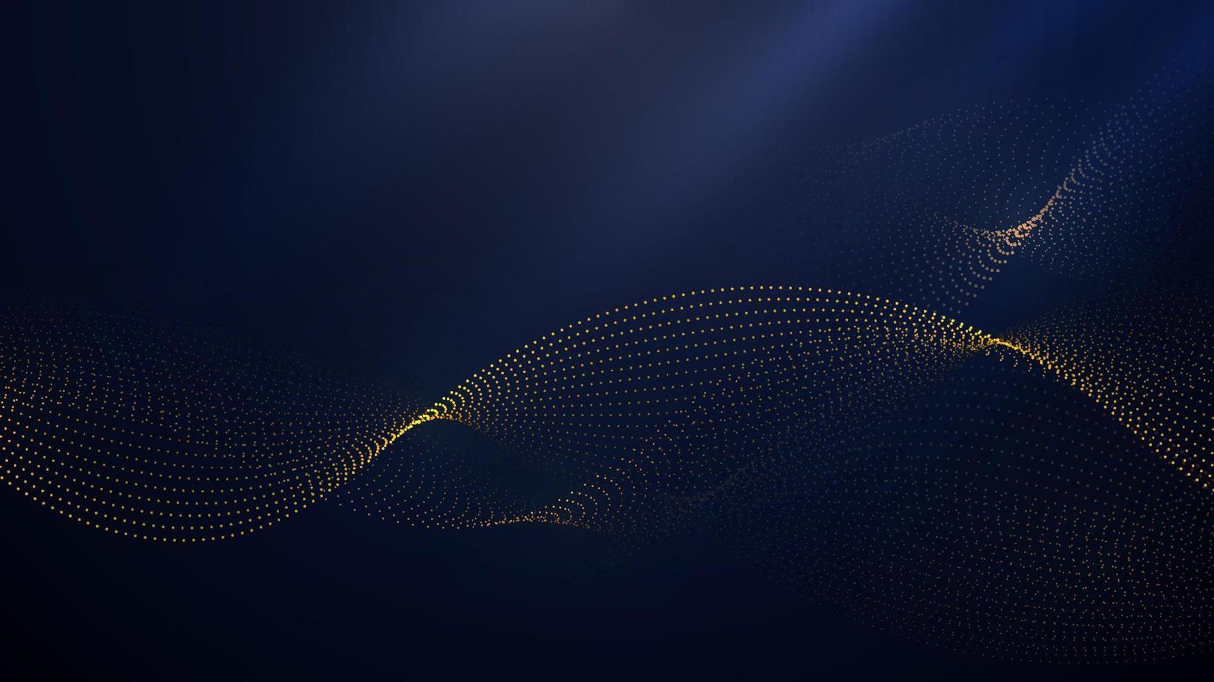Abstract golden dots wave particles on dark blue background luxury style vector