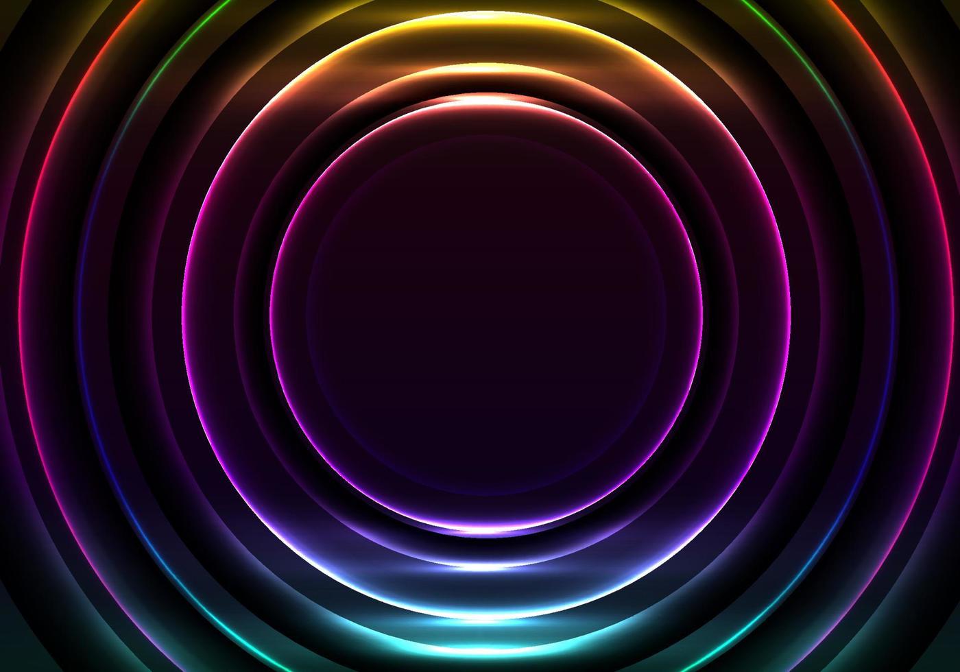 Abstract radial motion lines circles glowing neon luminous lighting effect bright energy rays on dark background vector