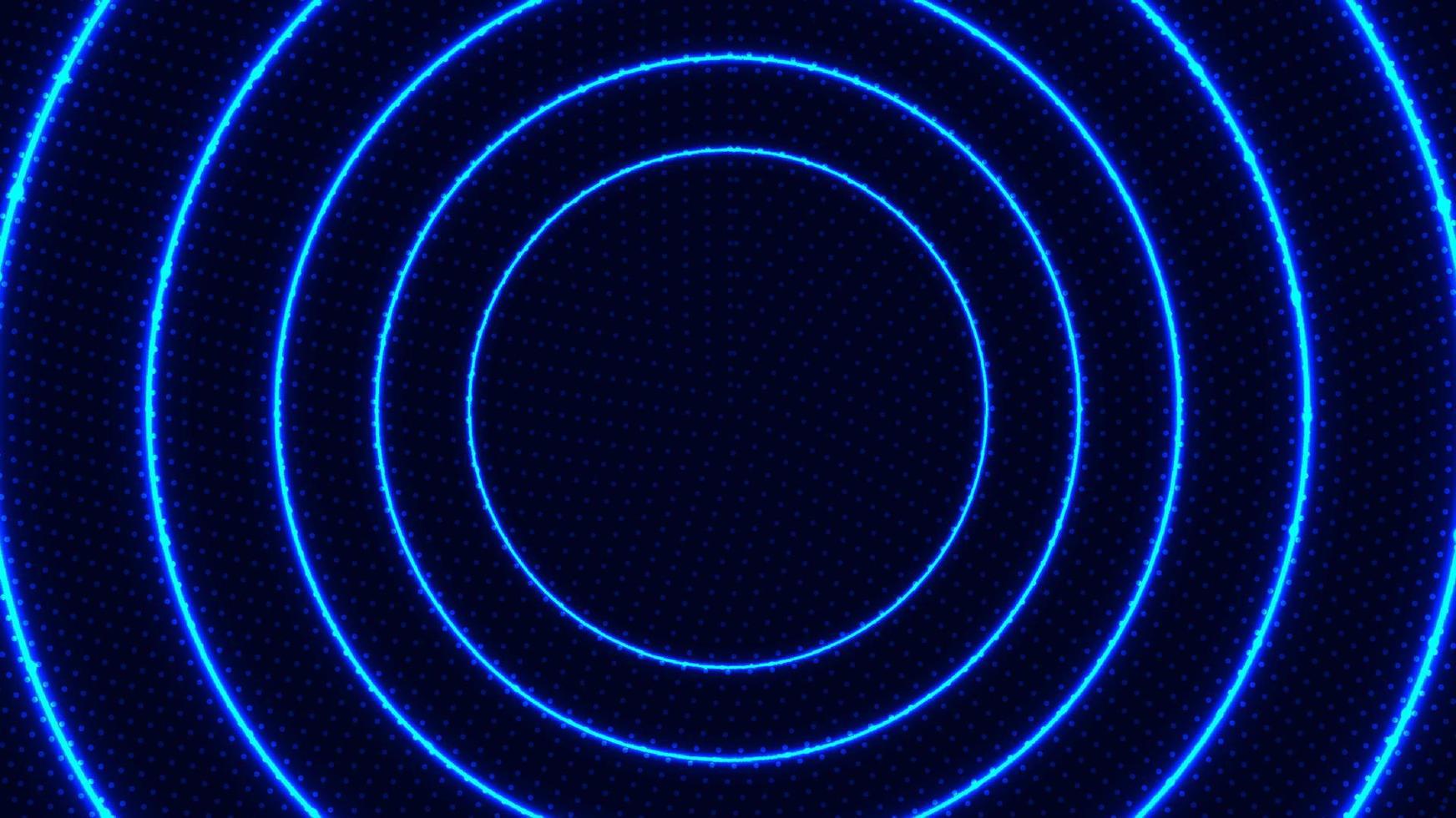 Abstract radial motion lines circles blue glowing neon luminous lighting effect bright energy rays with dots particles on dark background vector