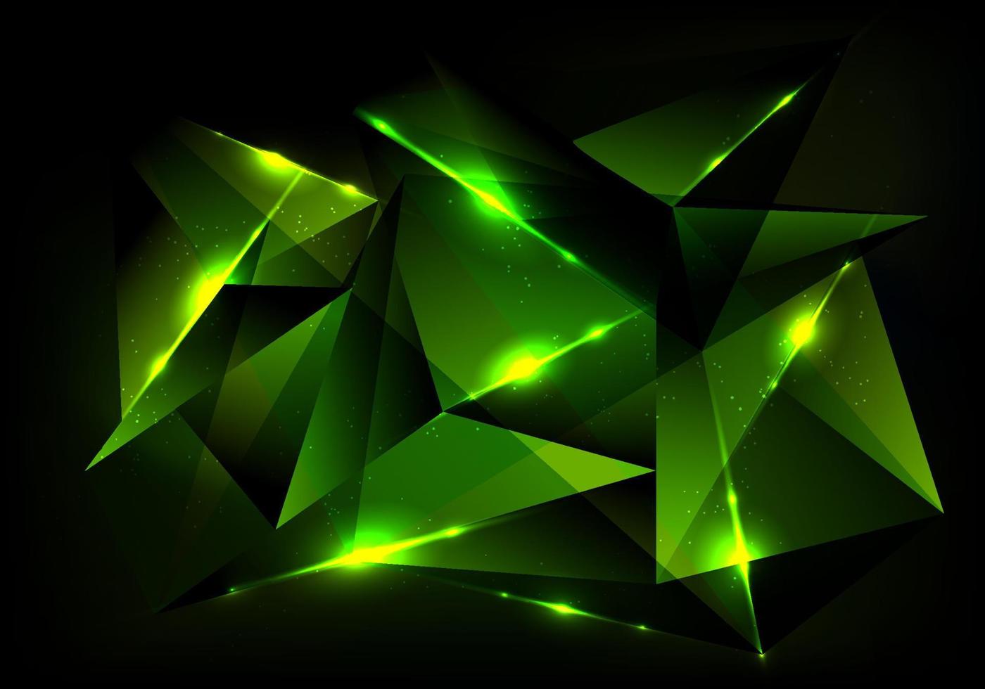 Abstract futuristic technology concept with green polygonal pattern and glow lighting on dark background vector