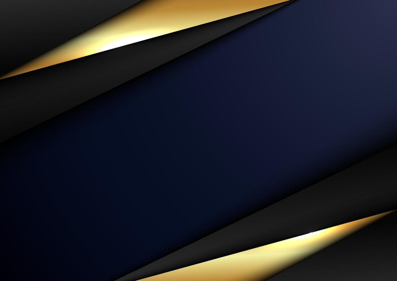 Abstract elegant template black and gold triangle overlapping dimension on dark blue background luxury style vector