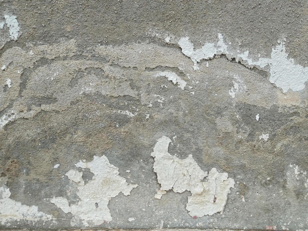la superficie de las paredes pintadas de blanco se está despegando. se puede ver el piso de cemento en el interior. úselo como fondo y papel tapiz. foto
