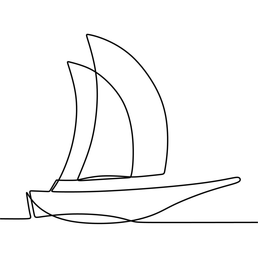 continuous line drawing on boat vector
