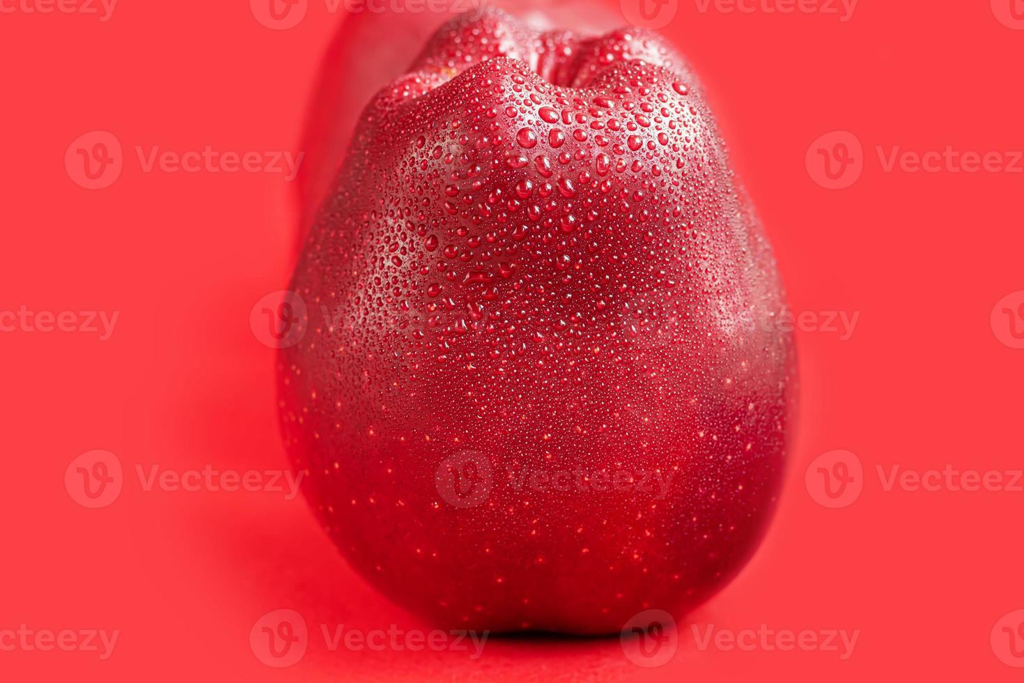 Red apples on a colored background. Selective focus. Harvesting. Healthy food. photo