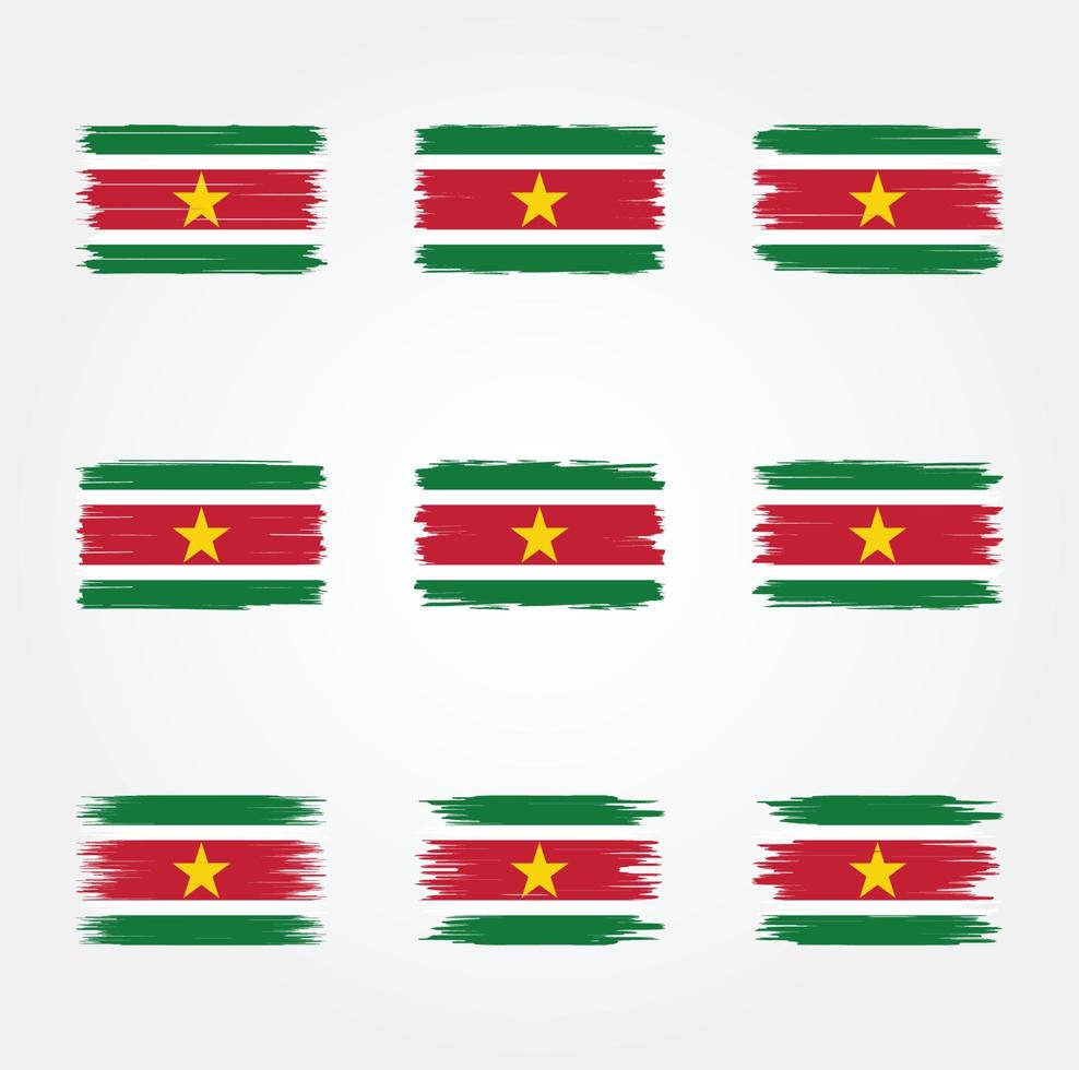 colección de pinceles de bandera de surinam vector