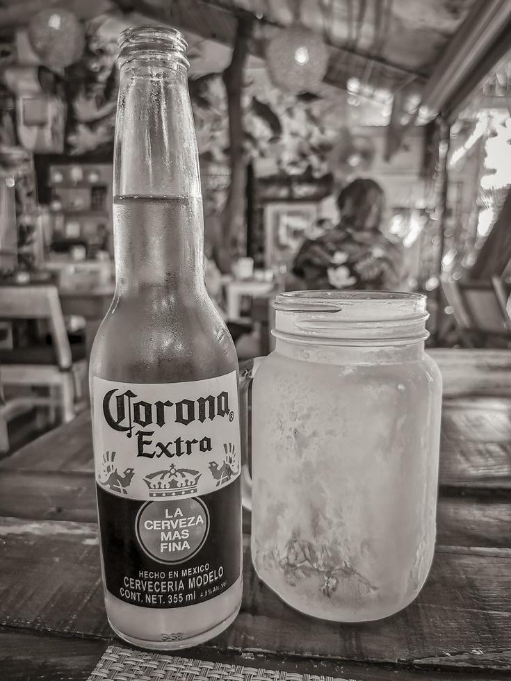 Playa del Carmen Quintana Roo Mexico 2022 Corona beer bottle in restaurant PapaCharly Playa del Carmen Mexico. photo