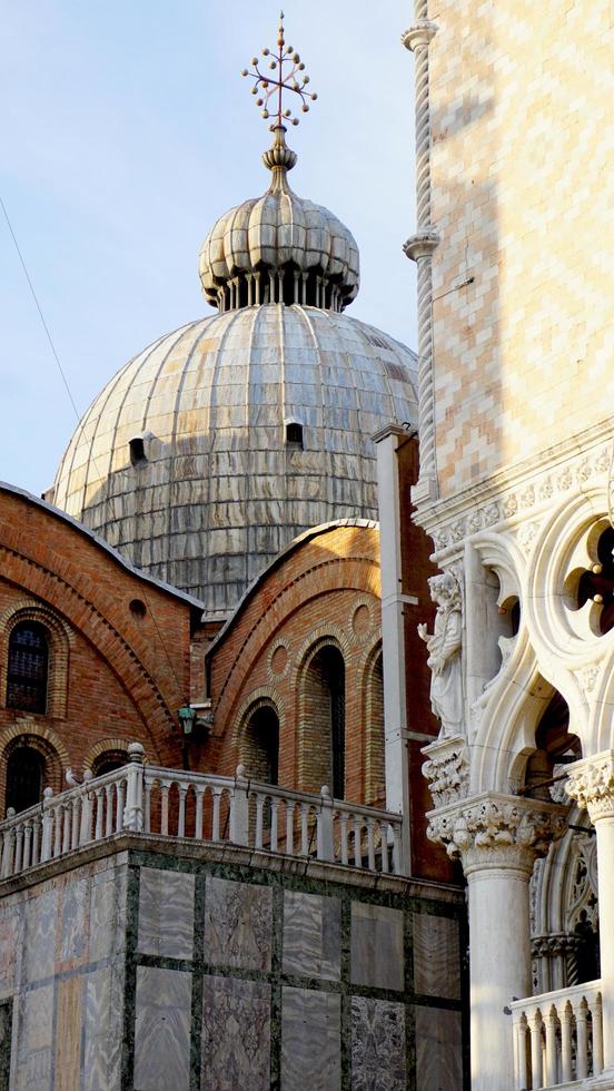 Closeup San Macro cathedral architecture in Venice, Italy photo