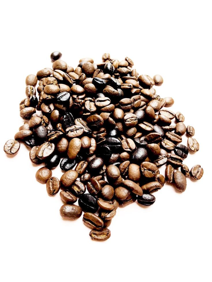 Isolated roasted coffee beans brown and dark seed variation on white background photo