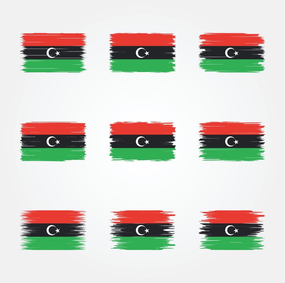 colección de pinceles de bandera de libia vector