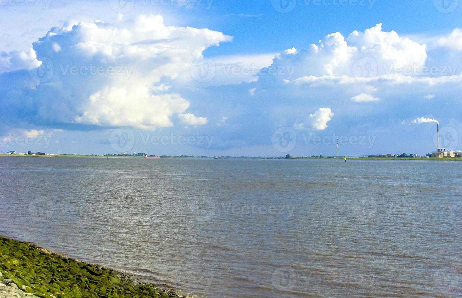 Cityscape coast landscape dike panorama Bremerhaven and Nordenham Germany. photo