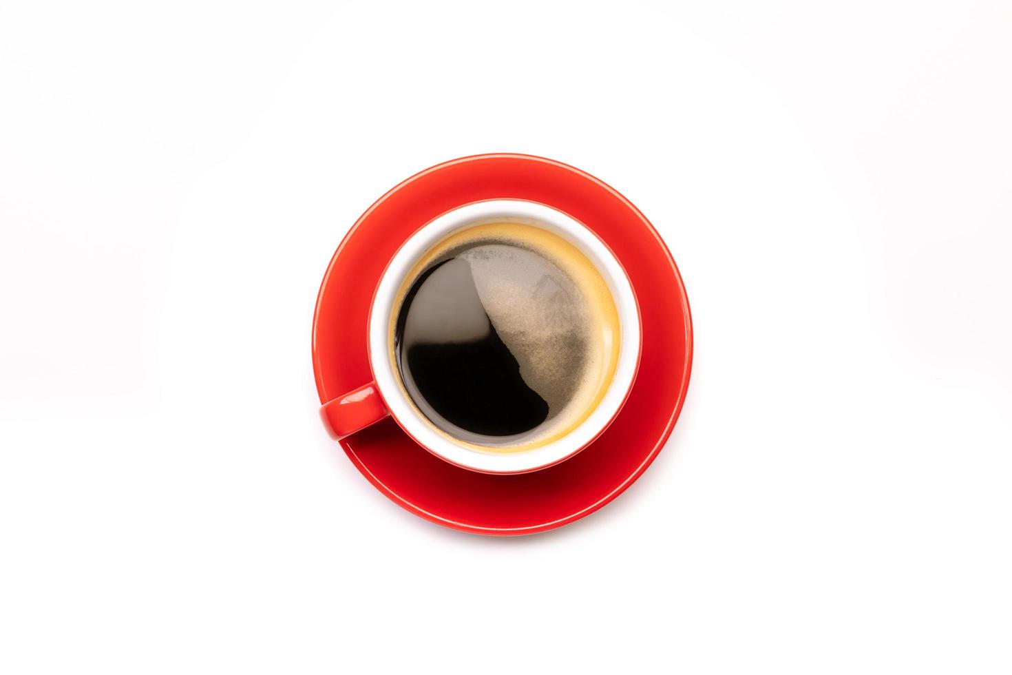 Top view black coffee or Americano in red cup isolated on white photo