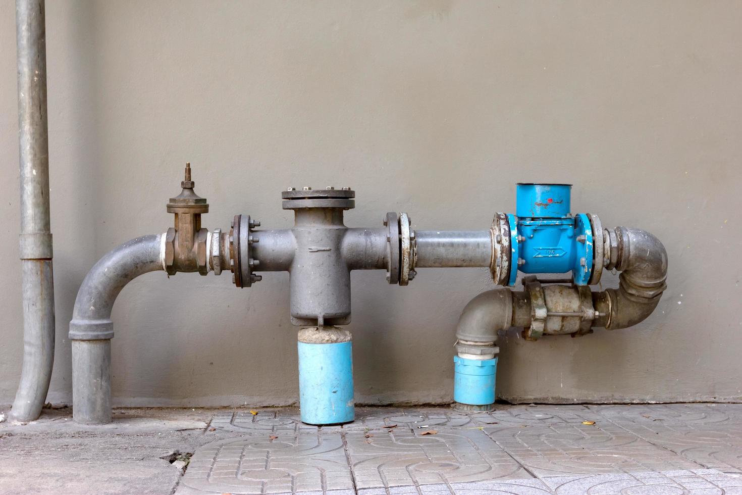Industrial water valve with wall background photo