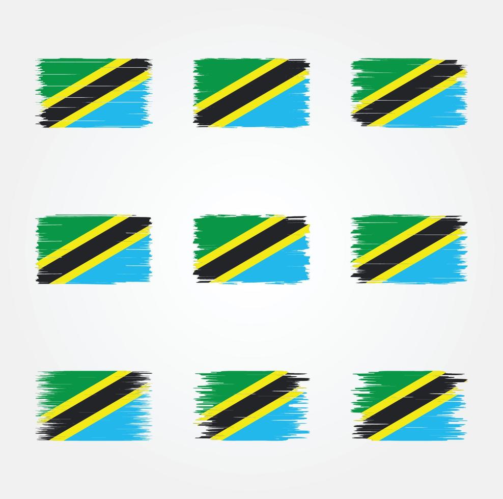 colección de pinceles de bandera de tanzania vector