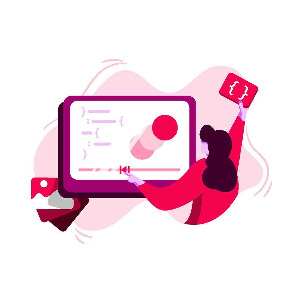 vector de ilustración de icono de fotogramas clave css para editor de video, concepto de mujer haciendo animación usando código css, perfecto para ui ux, aplicación móvil, página de inicio web, folleto, publicidad, flayer