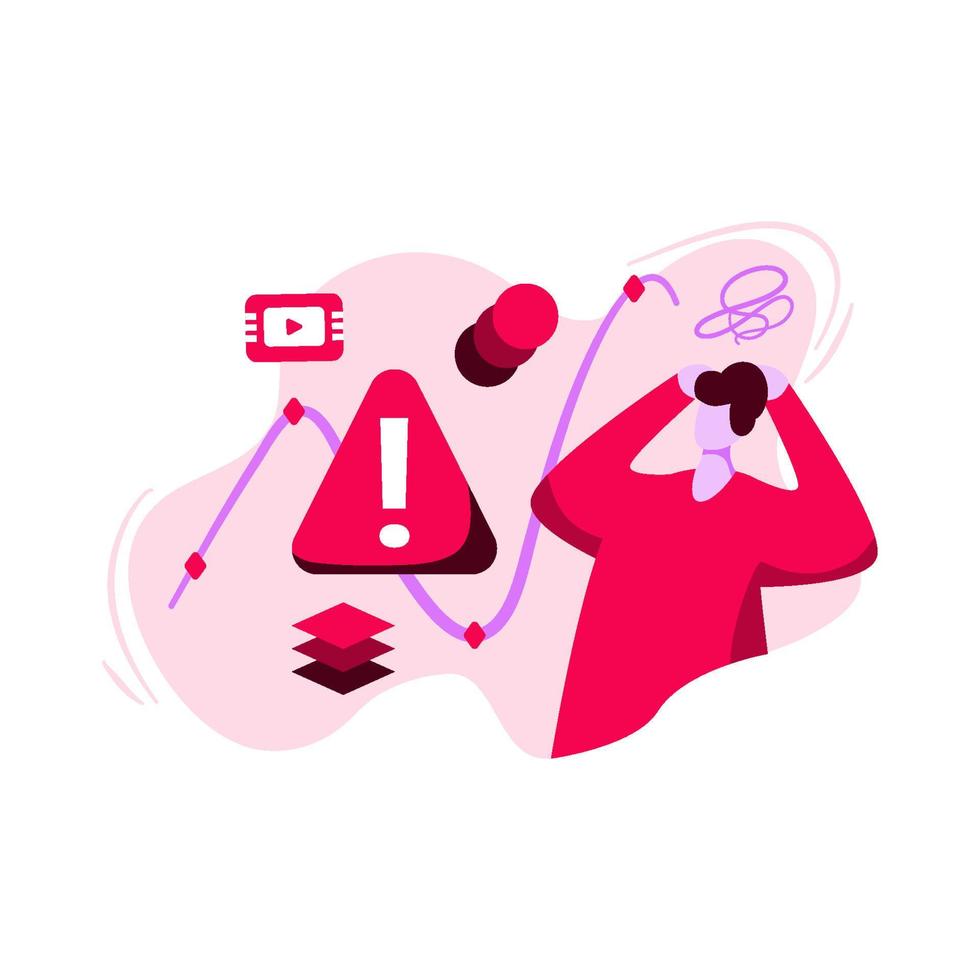 Keyframes Not Working Icon Illustration vector for video editor, concept on man under stress due to animation error, perfect for ui ux, mobile app, landing page web, brochure, advertising, flayer