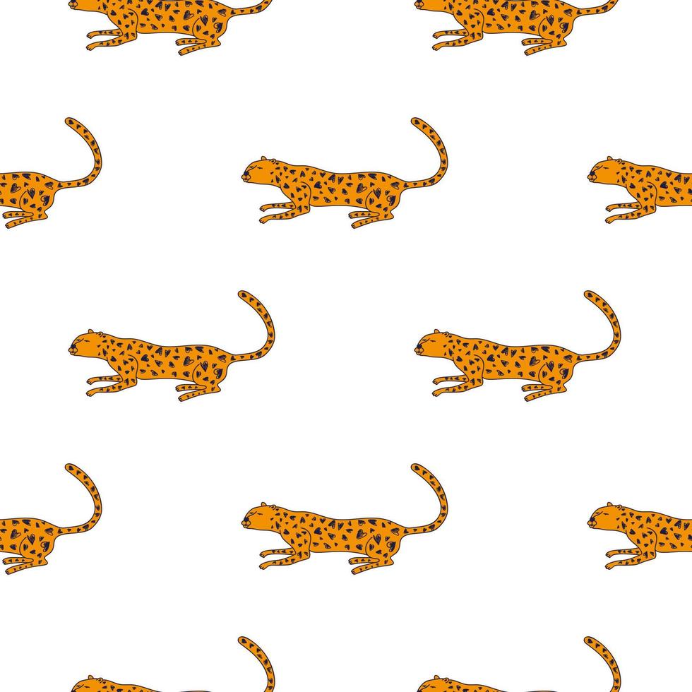 Doodle cheetah seamless pattern. Hand drawn cute leopard endless wallpaper. Wild animals background. vector