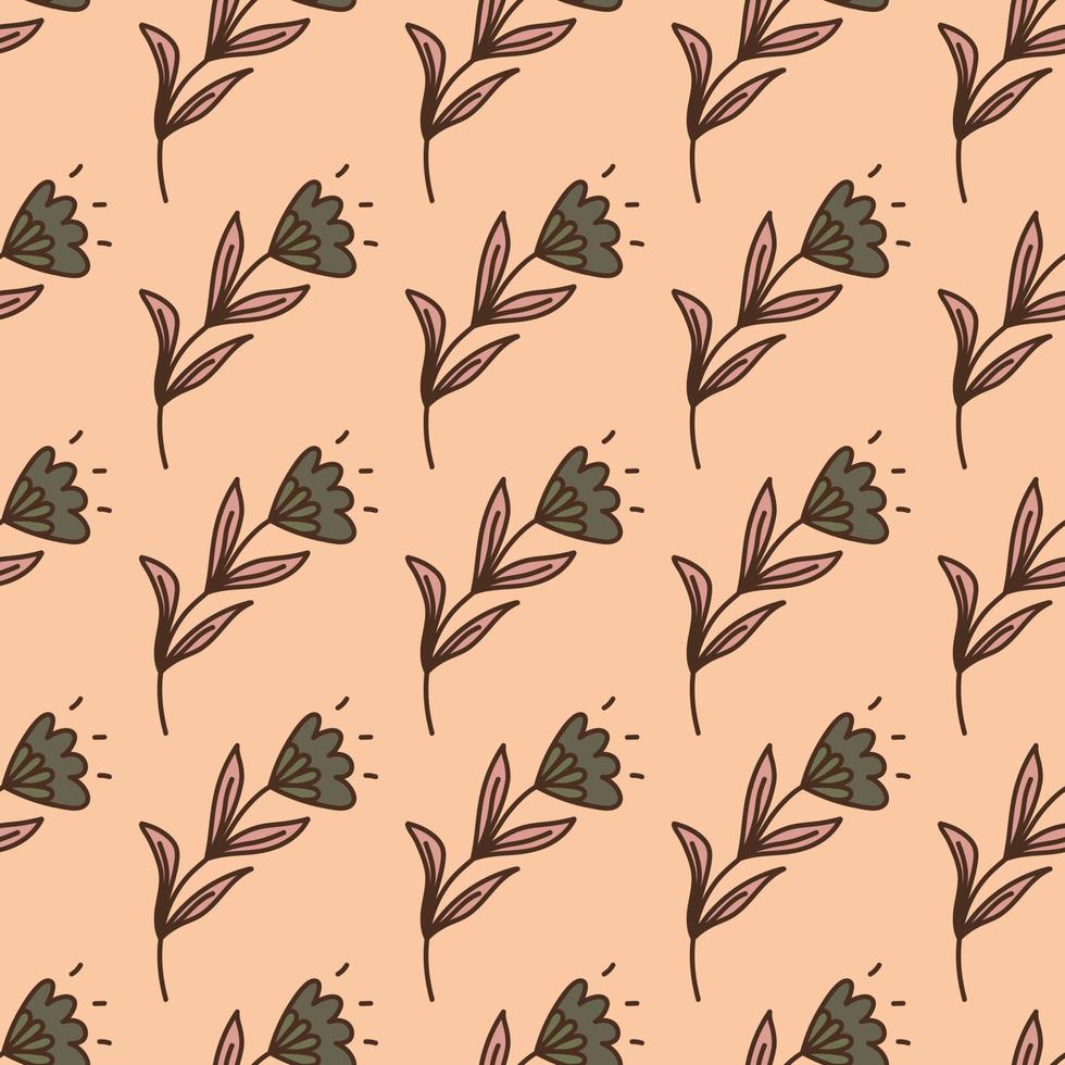 Cute flower seamless pattern in stylized folk style. Hand drawn elegant botanical background. vector