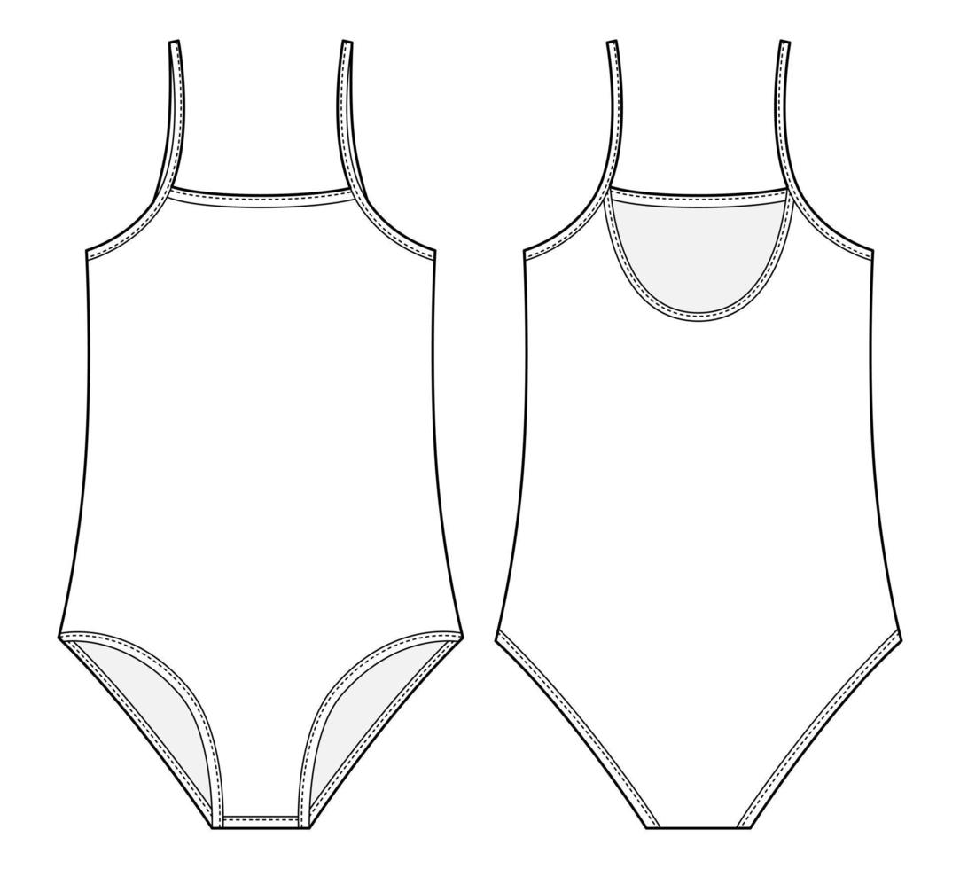Swimsuit technical sketch. Women swimming clothes. CAD mockup. vector