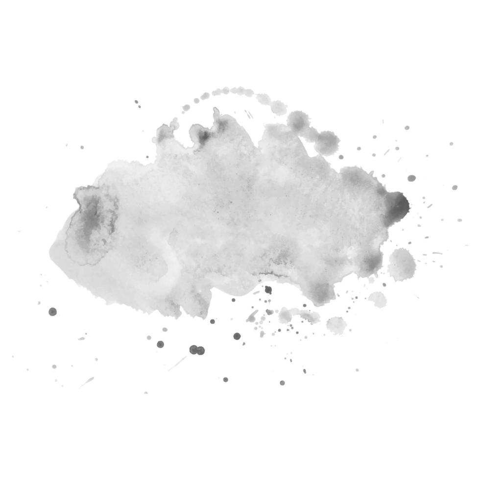 Gray watercolor spot with droplets, smudges, stains, splashes. Grayscale blot in grunge style. vector