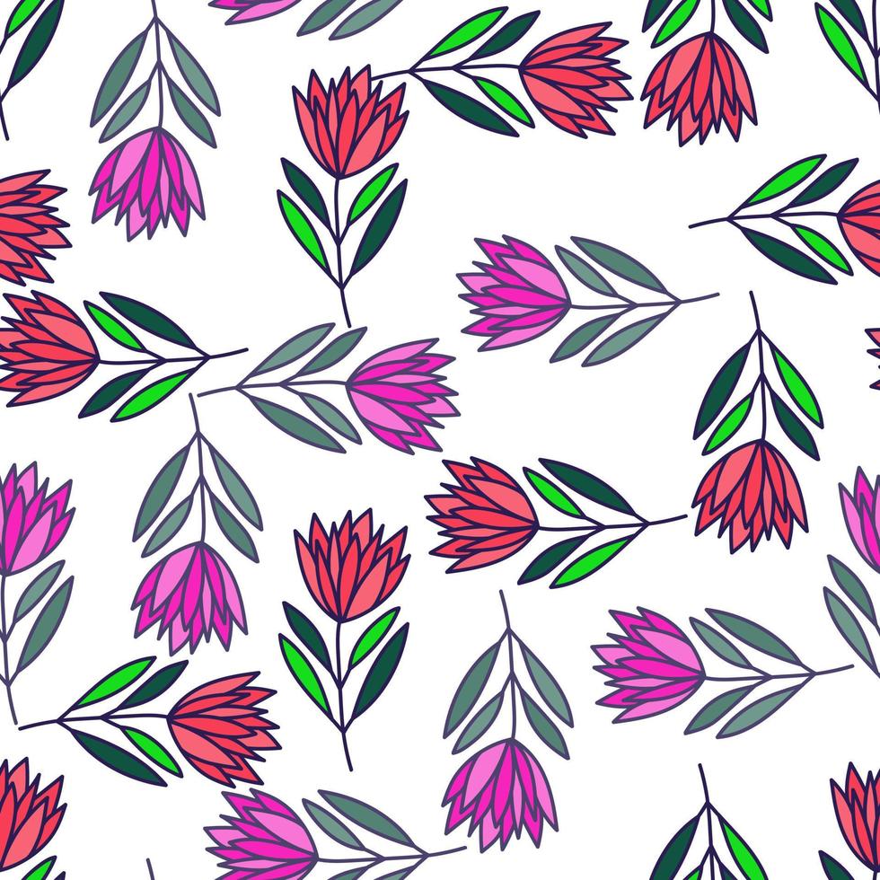 hermosa flor de patrones sin fisuras. papel tapiz floral de contorno simple. vector