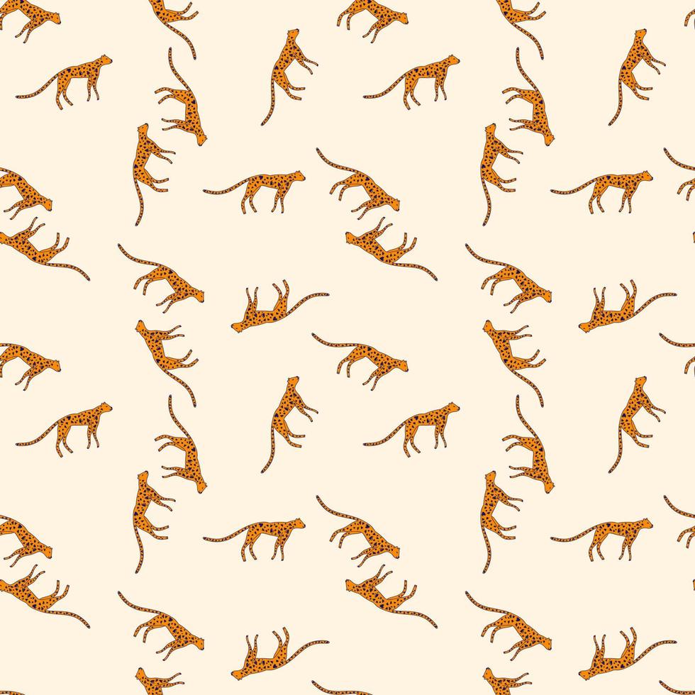 Hand drawn cute leopard seamless pattern. Doodle cheetah endless wallpaper vector